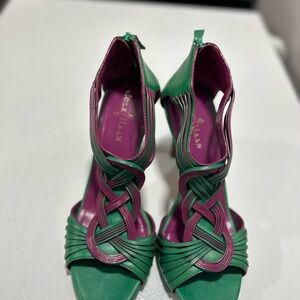 Cole Haan Green and Purple Braided Leather Heels